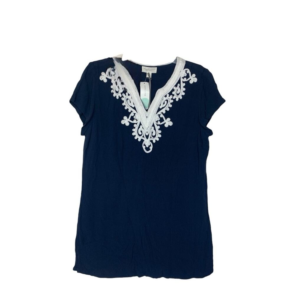 magnolia grace womens medium navy blue tunic shirt stitch fix textured lilly whi